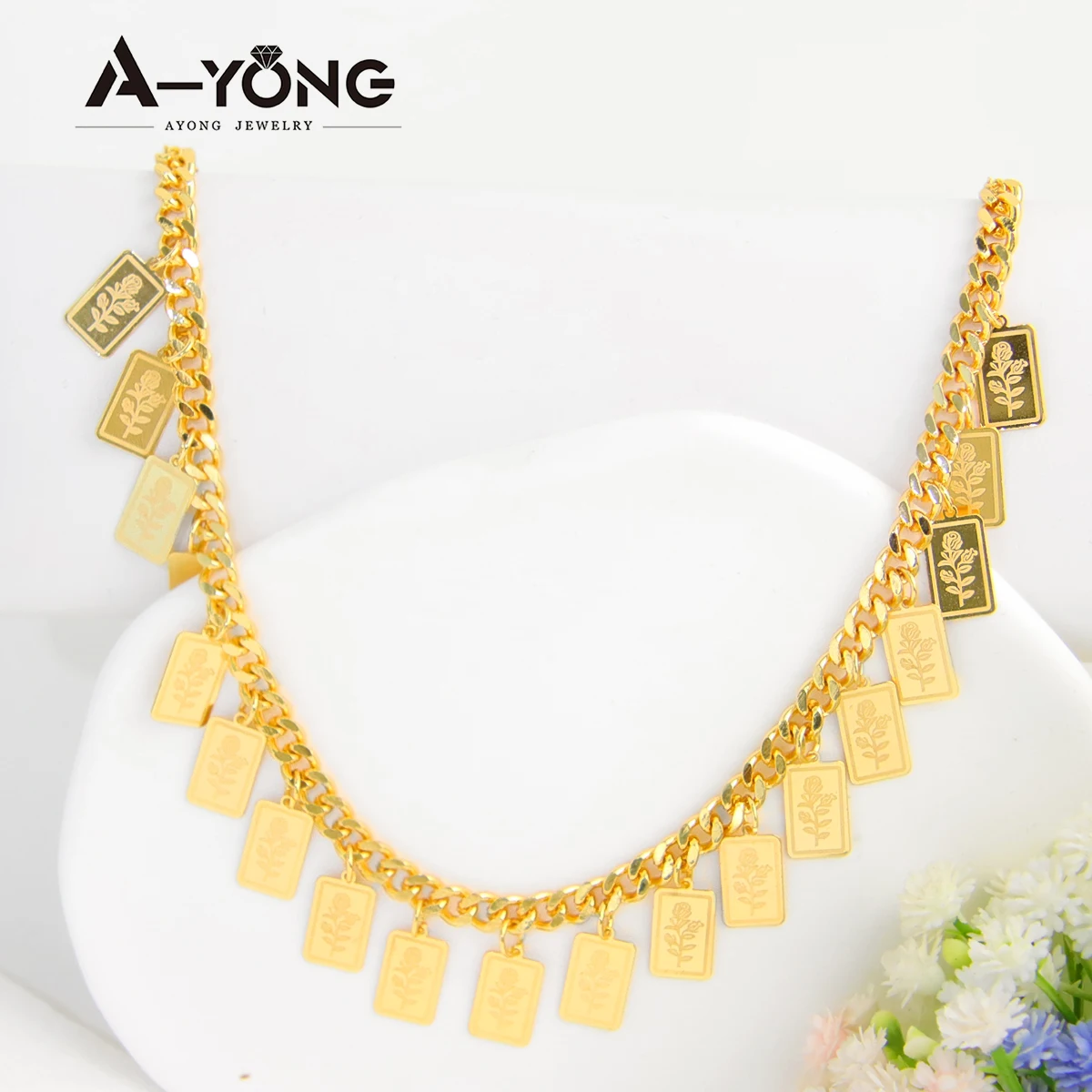 Nigerianisches Brautschmuck-Set 21k Vergoldet Arabische Mode Verlobungs-Halskette Armband Ohrringe Oman Goldschmuck – Detail 6