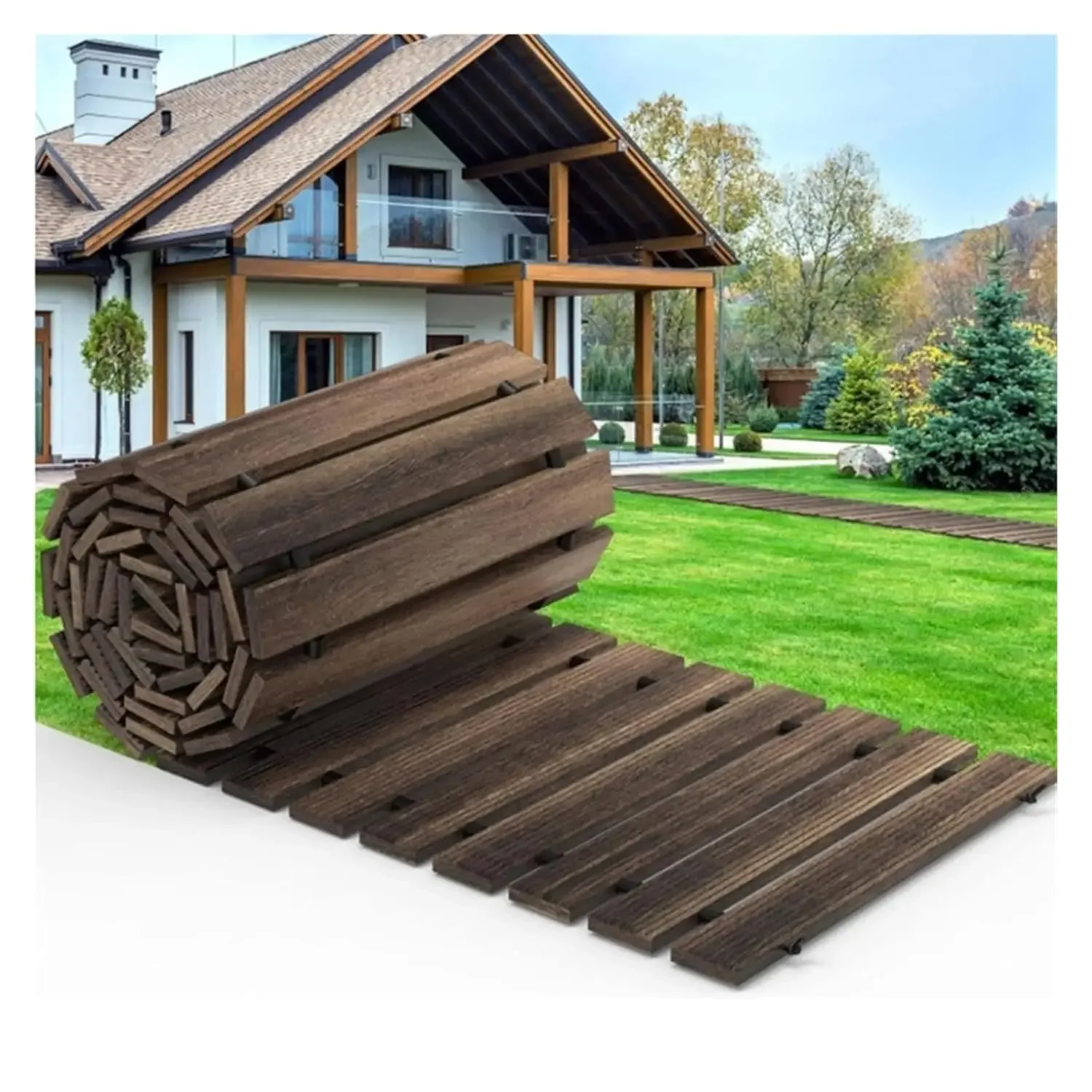 Permanent Garden Floor Decking Weather Resistant for Outdoor Use Easy to Maintain with Water Wash(8FT Brown)