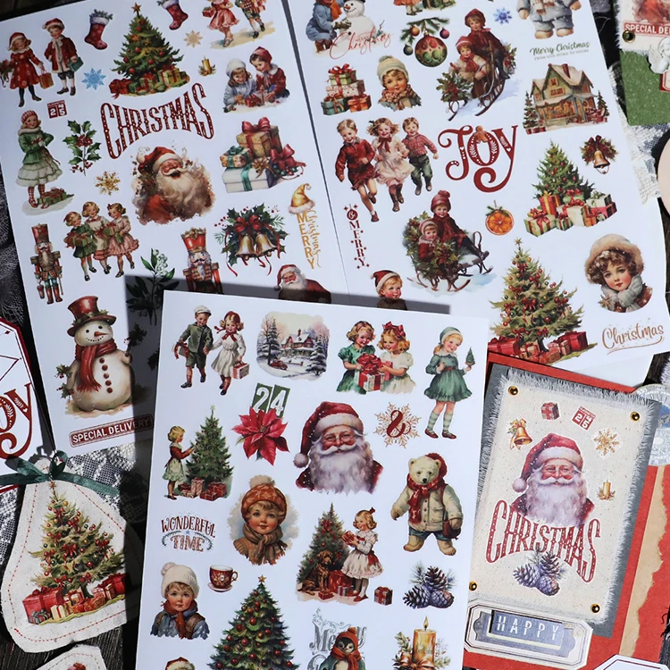 Vintage Christmas Santa Tree Gifts Landscaping Transfer Sticker Creative DIY Journal Material Collage Stationery