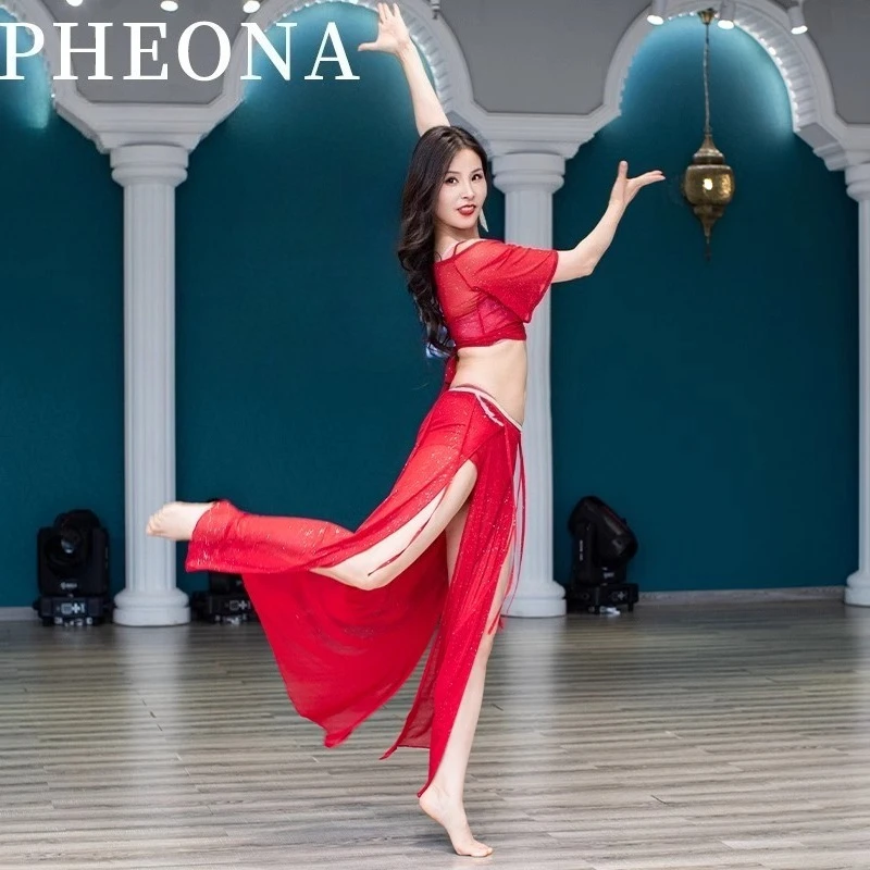 Customized New Belly Dance Costumes Practice clothes Class Dress Top+Split Skirt