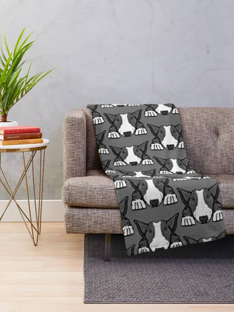 Grey & White Bullterrier Throw Blanket Plaid on the sofa Retro Blankets