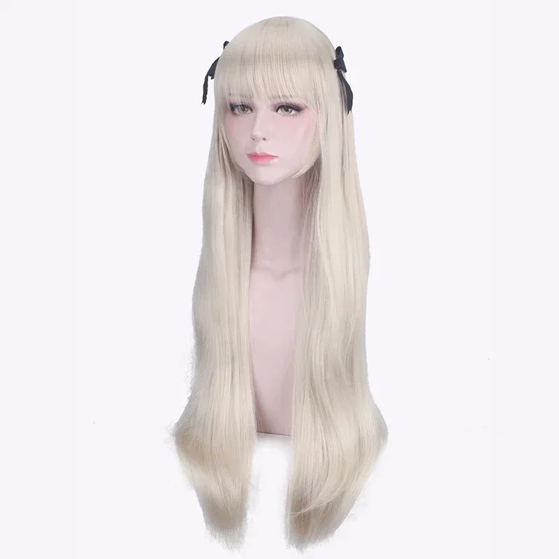 CyAnime 요스가노소라 코스프레 카스가노 소라 가발 롱 스트레이트 베이지 내열성 헤어 가발 + 실크 리본