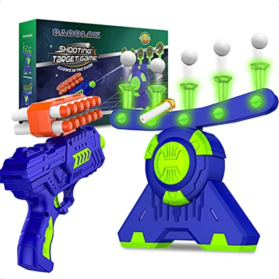 

BAODLON Shooting Games Toy for Age 5 6 7 8 9 10+ Years Old Boys Glow in The Dark Floating Ball Target with Foam Dart Toy Gun 10