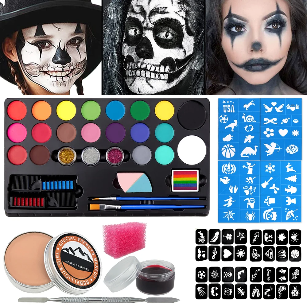 SFX All in One Oil Face Paint Makeup Kit Water-based Rainbow Body Painting Special Effects Halloween Wound Scar Wax Fake Blood