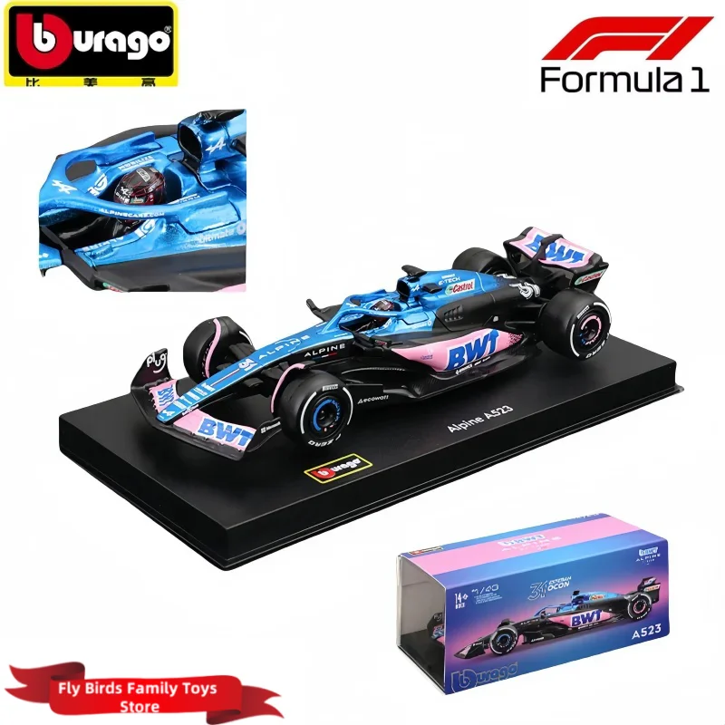 ブラーゴ-ミニチュア合金カーモデル,ミニチュア合金カーモデル,フォーミュラ1レーシング,F1フォーミュラ,A523,オリジナルのアルパインチーム,A523,子供向けギフト,1:43