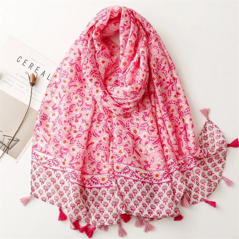 Yitao Foreign Trade Exports French Cotton and Linen Hand Felt Scarves, Socialite Style Newspapers, Spring Flowers, Satin Cotton,