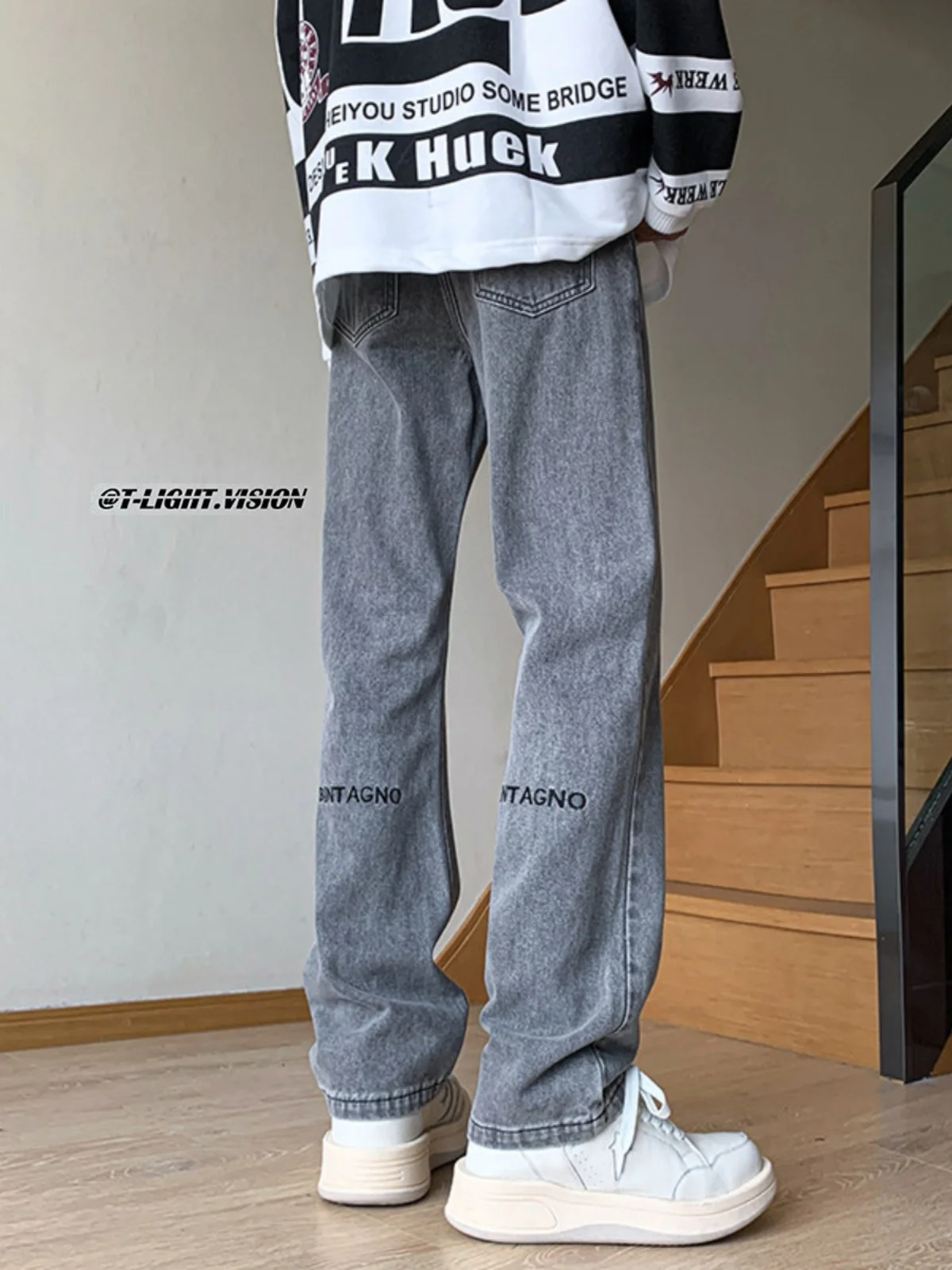 

Мужские джинсы в американском ретро-стиле, прямые, зауженные, длинные брюки, модные молодежные джинсы из хлопкового денима в стиле High Street