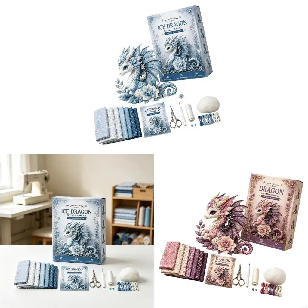 XXFE Patchwork Dragon Craft Project with Coordinated Fabric, Thread, Tools and Guide for Kids, Teens and Family DIY Time