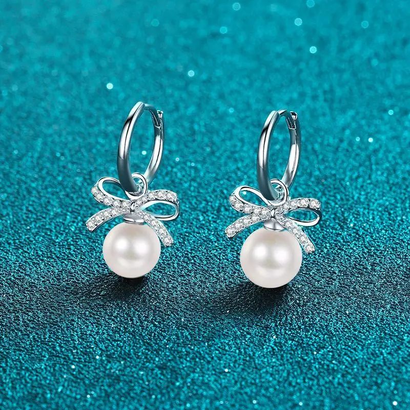 18K gold earrings for women plated PT950 platinum freshwater pearl light luxury high-end  0,3carat  moissanite earrings earrings