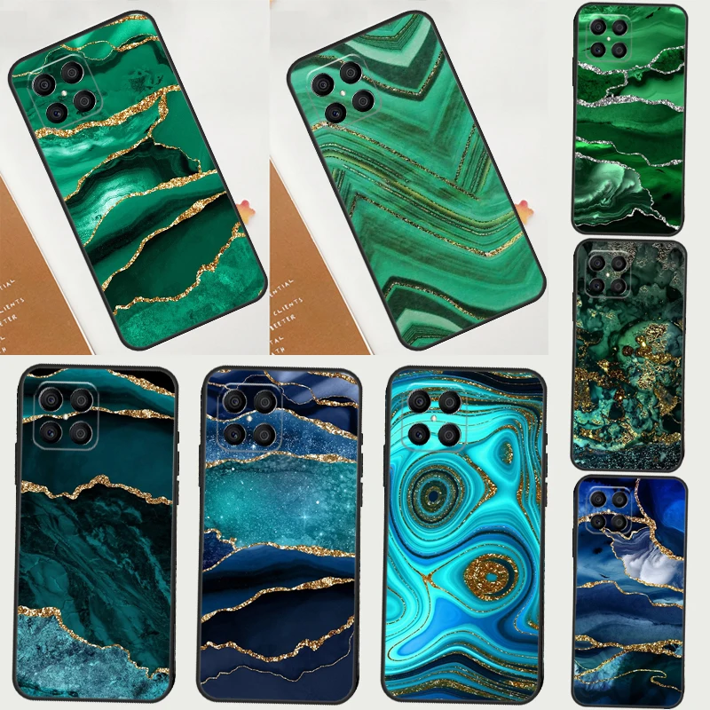 Gold Indigo Faux Malachite For Honor 50 X7 X8 X9 Case For Huawei P30 Pro P50 P20 P40 Lite P Smart Z 2019 Nova 9 5T