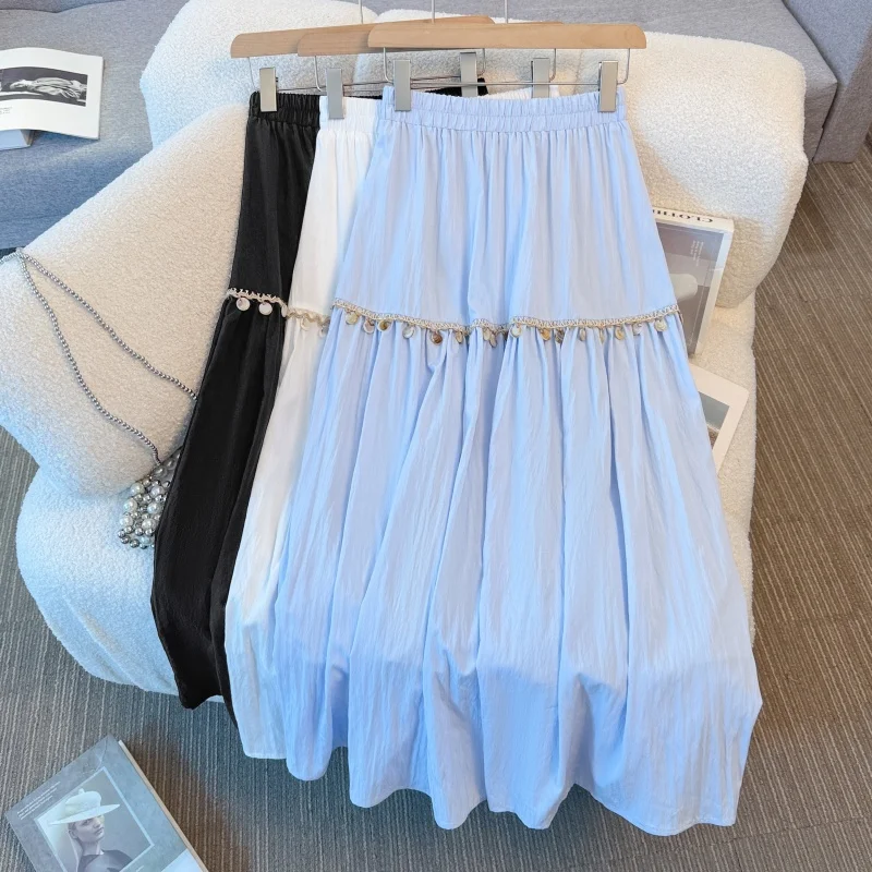 

Юбка Ele с высокой талией и кисточками, утягивающая длинная юбка-миди из полиэфирного волокна, повседневные летние модные женские юбки