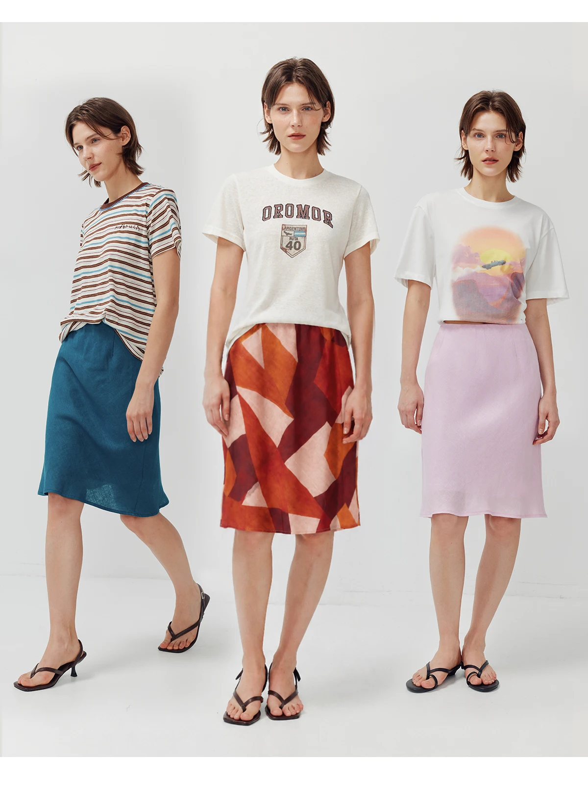 100 High Count Linen A-Line  Skirt Elastic Waist Partially Wrapped around Skirt Commute Versatile Comfortable Breathable