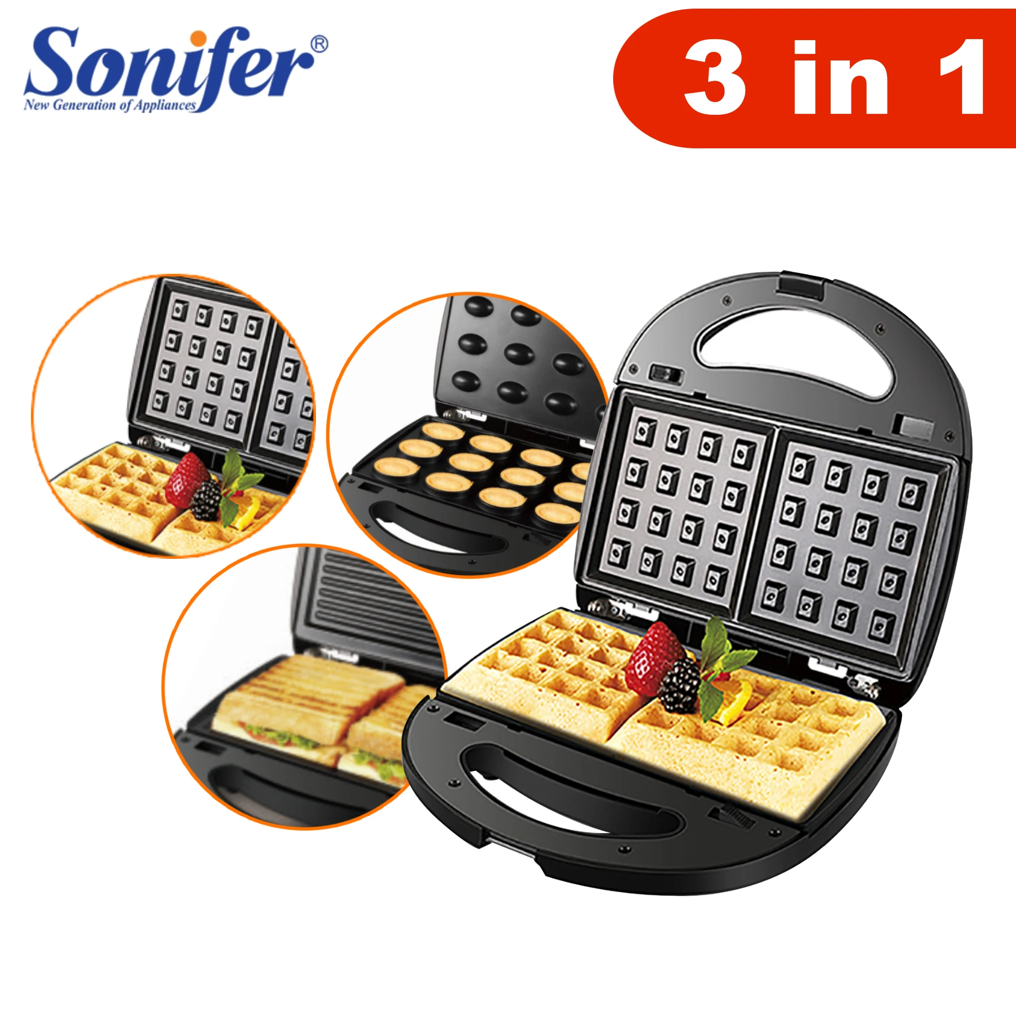 3 In 1 Electric Waffles Maker Walnut Cake Maker Cooking Appliances Bubble Egg Cake Oven Breakfast Machine Waffle Pot Sonifer