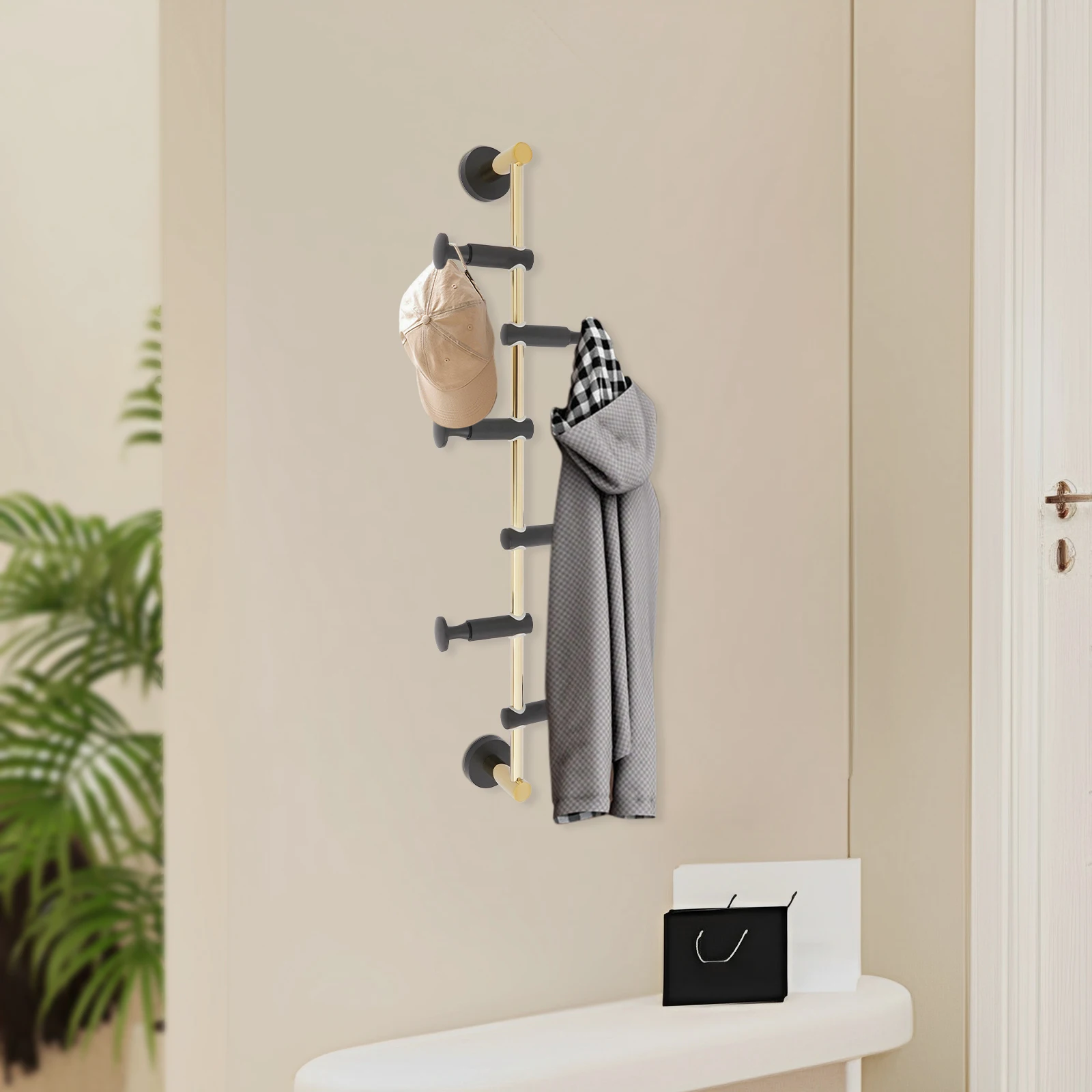 Wall Coat Hat Rack 6-Hook Coat Rack Living Room Furniture 10kg Load Capacity for Hallways/Entrances/Closets/Garages