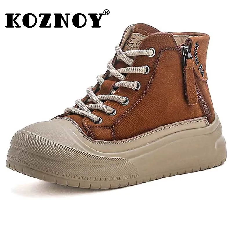 

Koznoy 4.5cm Natural Cow Suede Genuine Leather Chimney Spring Ankle Booties Moccasins Ladies Shoes Fashion Autumn Boots Women