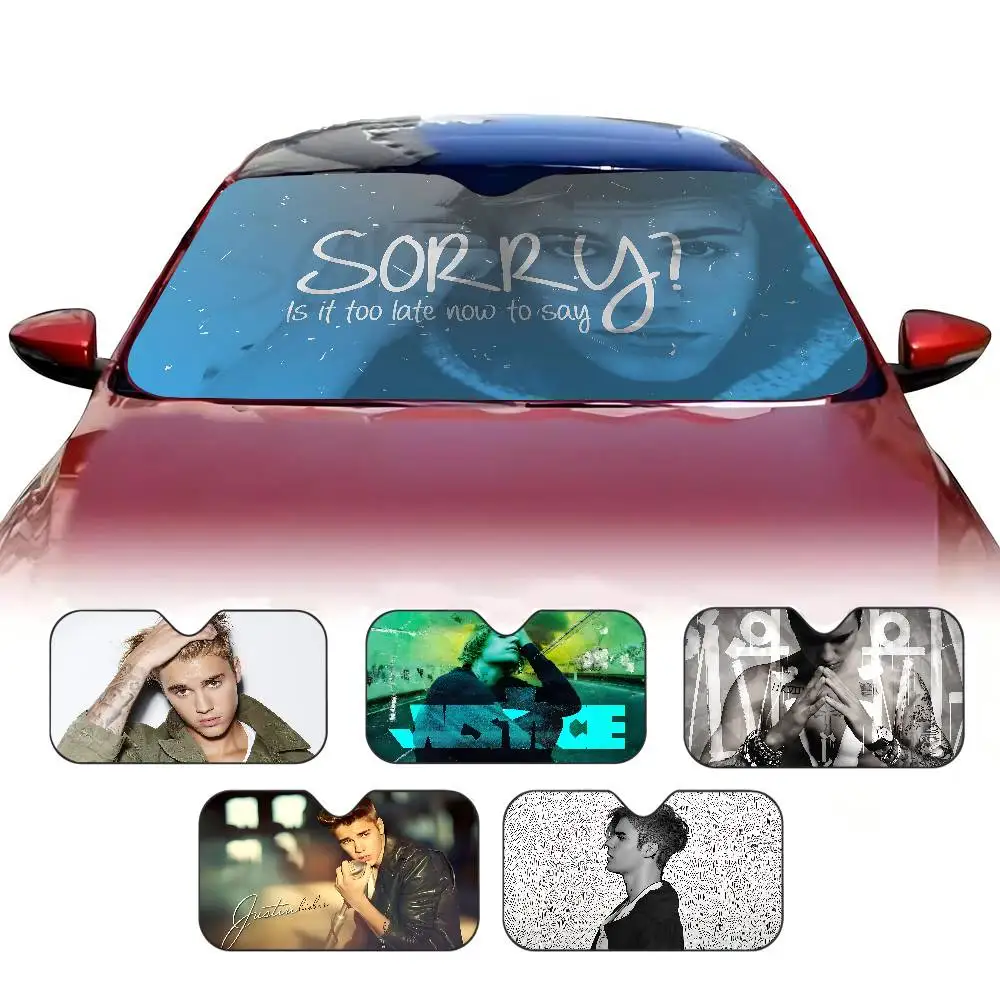 Classic Popular J-Justin Singer B-Bieber Car Windshield Foldable Sun Shade Cover Portable Breathable Anti UV Protector Screen