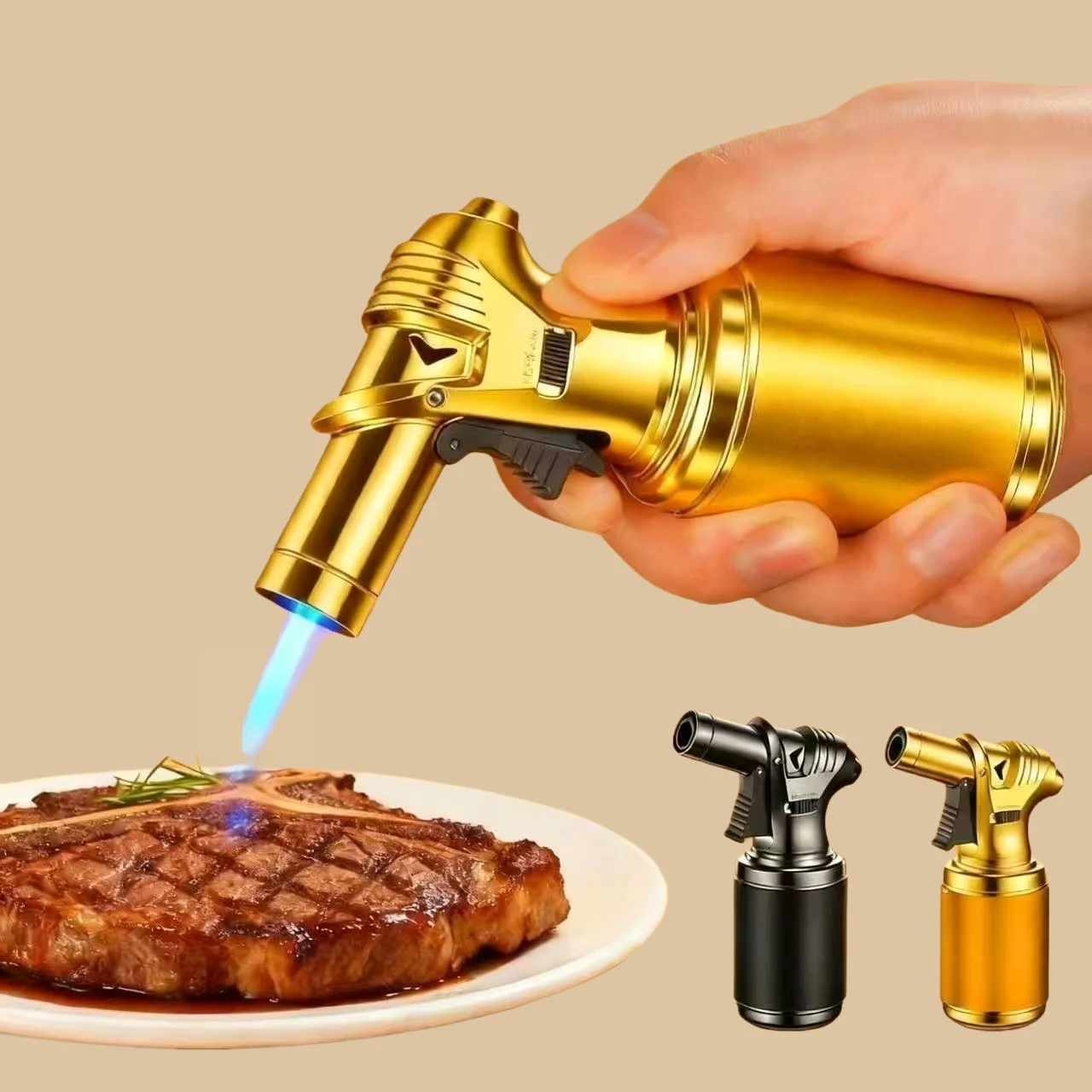 

New Powerful Gun Style Cigar Lighter with Metal Windproof Retro High Temperature Spray Gun Windproof Blue Flame Outdoor Lighter