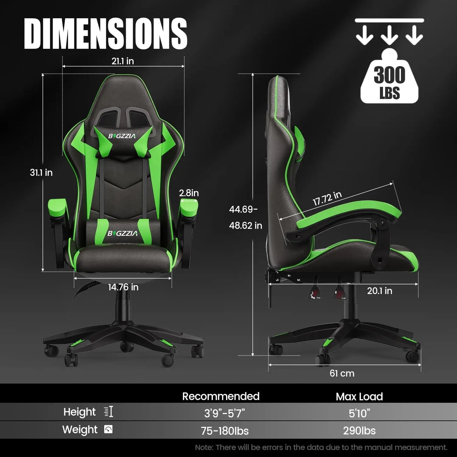 Gaming Chair, Comfortable Gamer Chair with Lumbar, High-Back, Green - view 2