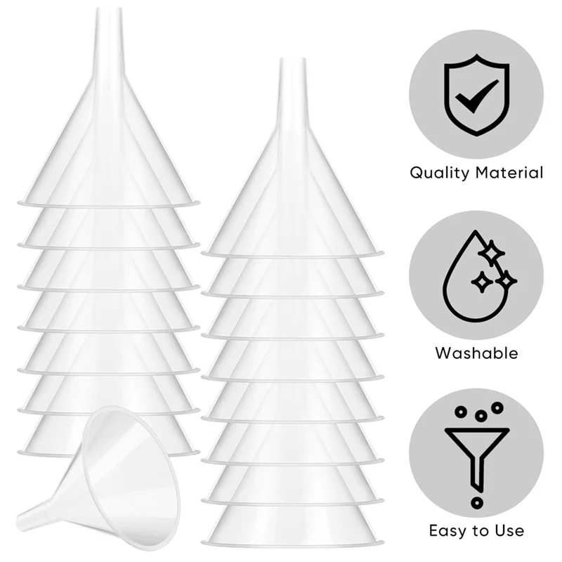 ABDJ-Grande set di imbuti in plastica trasparente da 24 pezzi Imbuti a bocca larga da 4,7 pollici con beccuccio esteso per bottiglia d'acqua per il riempimento