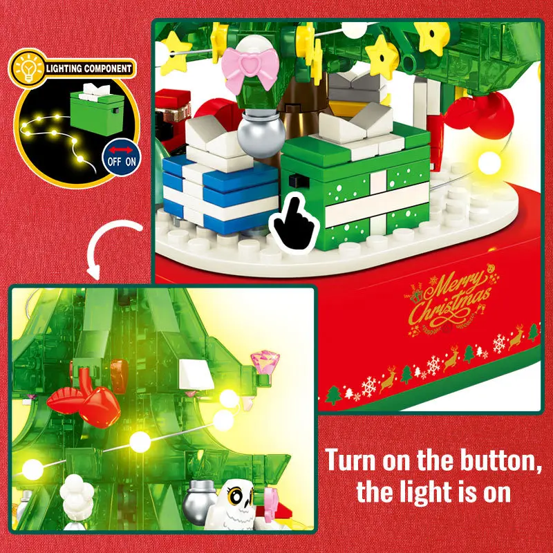 Creative Merry Christmas Tree Music Box With Led Ligths Building Blocks Santa Xmas Gift Decoration DIY Bricks Toys For Children