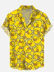 Camisas de Cosplay Unisex para hombres, estampado 3D, empalme de dibujos animados, lindo pato, camisa de manga corta, camisas hawaianas de moda