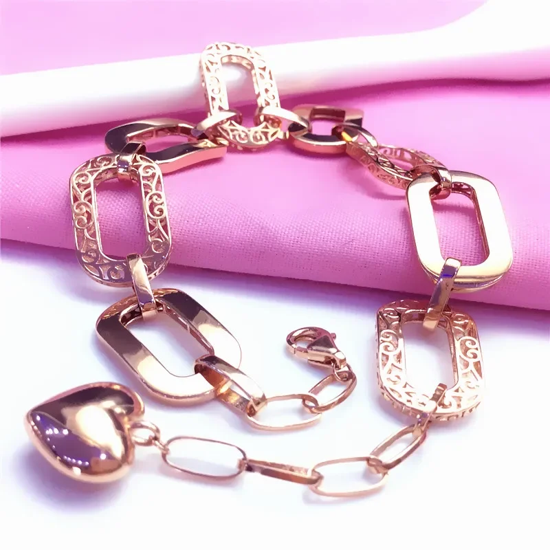 Fashion Hip-hop style hollow out coarse bracelet for women 585 purple gold plated 14K rose gold square geometric bangles jewelry