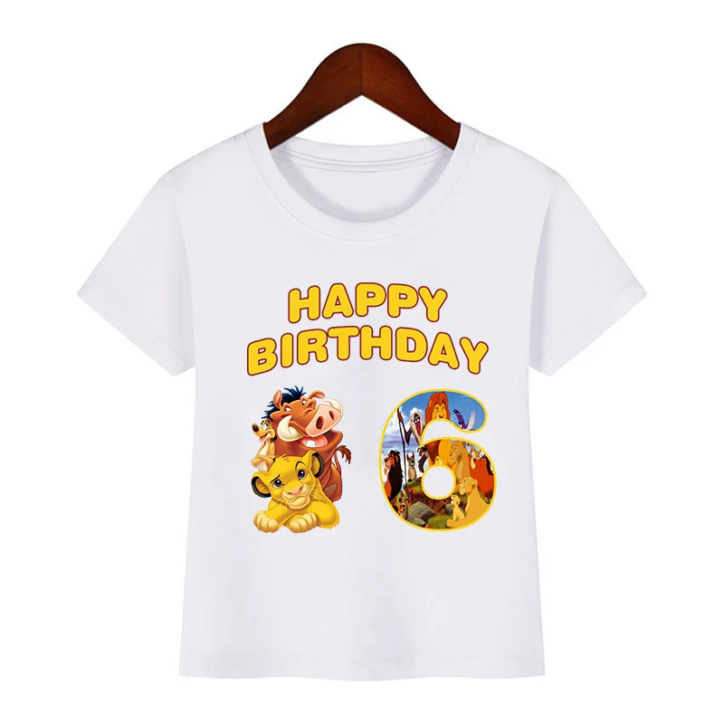 The Lion King Simba Print Cute Girls Clothes 1 2 3 4 5 6 7 8 9 Years Happy Birthday Kids T shirt Baby Boys Children T-Shirt