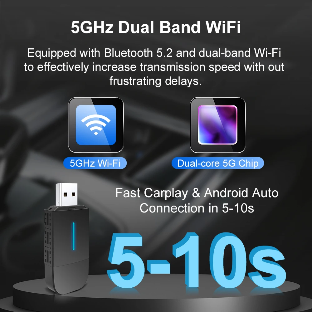 New 2In1 DongleAndroid Auto Wireless Carplay USB Bluetooth Wifi Plug and Play Type-c For Audi Benz Volvo VW Toyota Skoda Seat