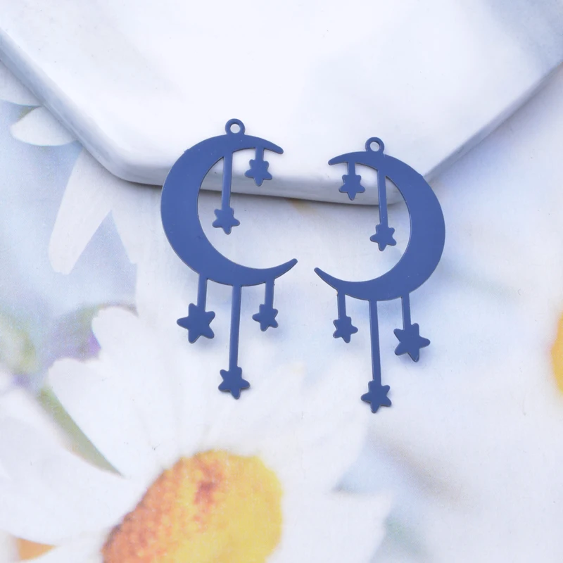 30 Stück AD3483 33*24mm Filigrane Mond- und Sternanhänger aus Metall-Messing, dünner Anhänger für DIY-Schmuckherstellung von Ohrringen – Detail 10