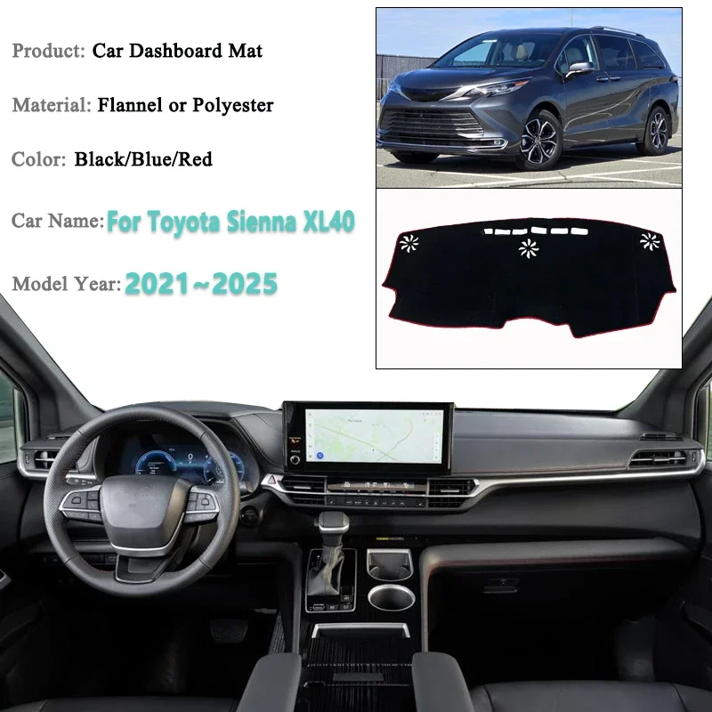 Car Dashboard Cover Pad For Toyota Sienna 2021–2025 Sunshade Protector Anti-UV Dash Mats Non-slip Pads Interior Accessories