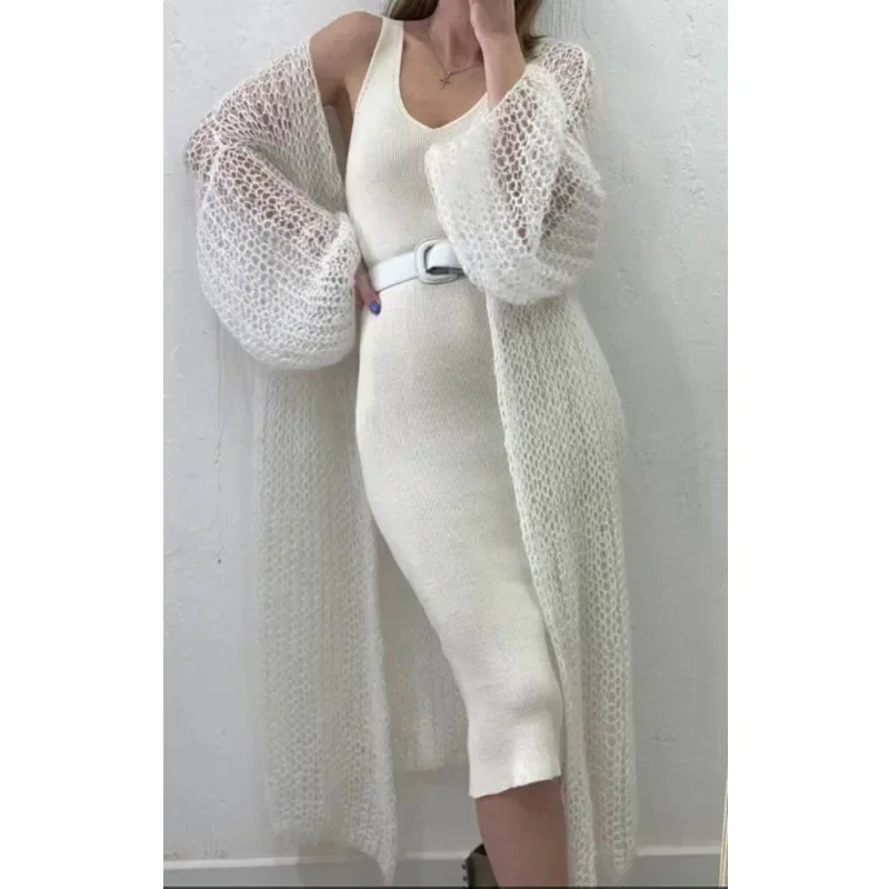 Cardigan Women Knitted Open Stitch Cardigan Sweater for Women Autumn Winter Solid Fashion Front Pocket Long Sweater Coat Loose
