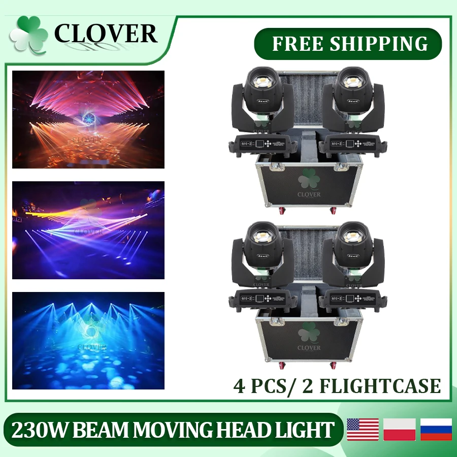 

0 Tax 4Pcs Beam 230W 7R Moving Head Light With 2 Flight Cases DJ Moving Key Model Beam Light Stage Effect Christmas Party