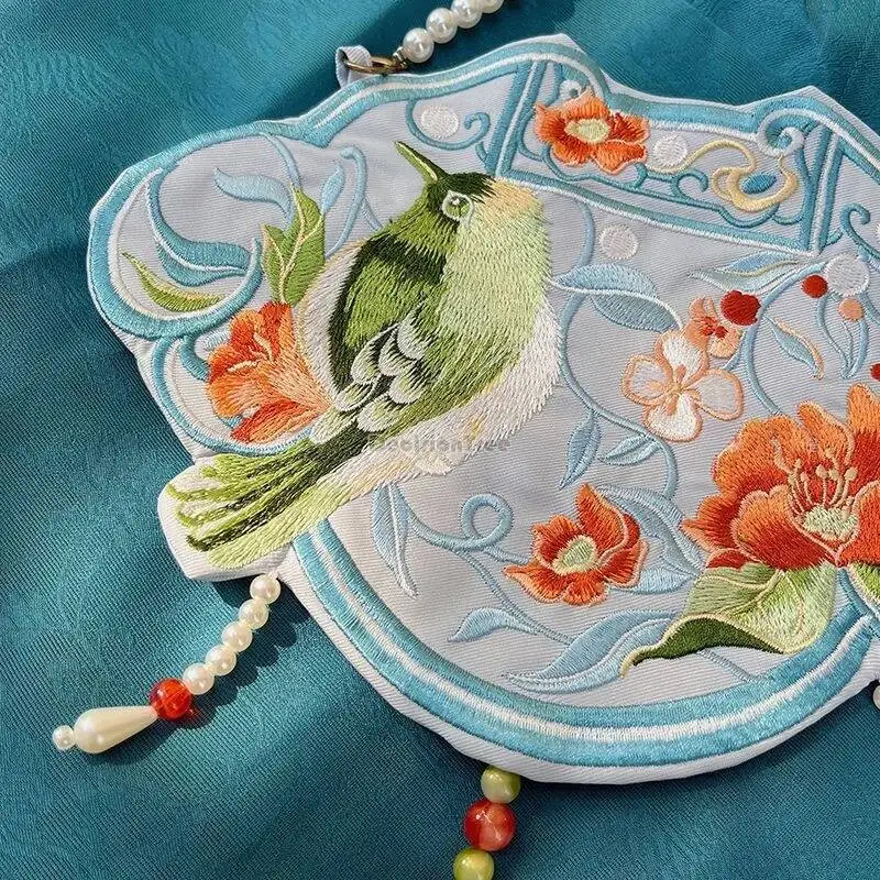 2025 chinese retro hanfu accessory bag crossbody bag ancient chinese style women ethnic style embroidery pearl chain bag w516