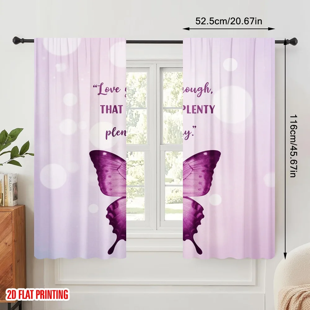 2pcs 2D flat printing Scene Curtain Butterfly Pink Watercolor Polyester Without Electricity Holiday Decorations Use for All