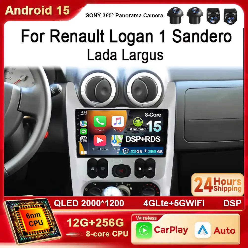 Android 15 Car Radio For Renault Logan 1 Sandero 2009 - 2015 For Lada Largus Lergus 2012 - 2020 For Dacia Duster 2010 - 2017 RDS