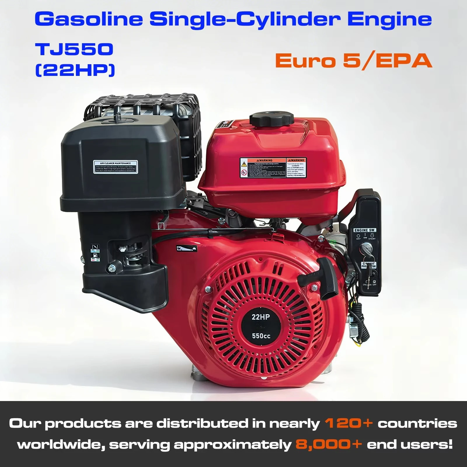 22HP Single Cylinder 4-Stroke  Engine 550cc Water-Cooled Recoil Start Euro 5