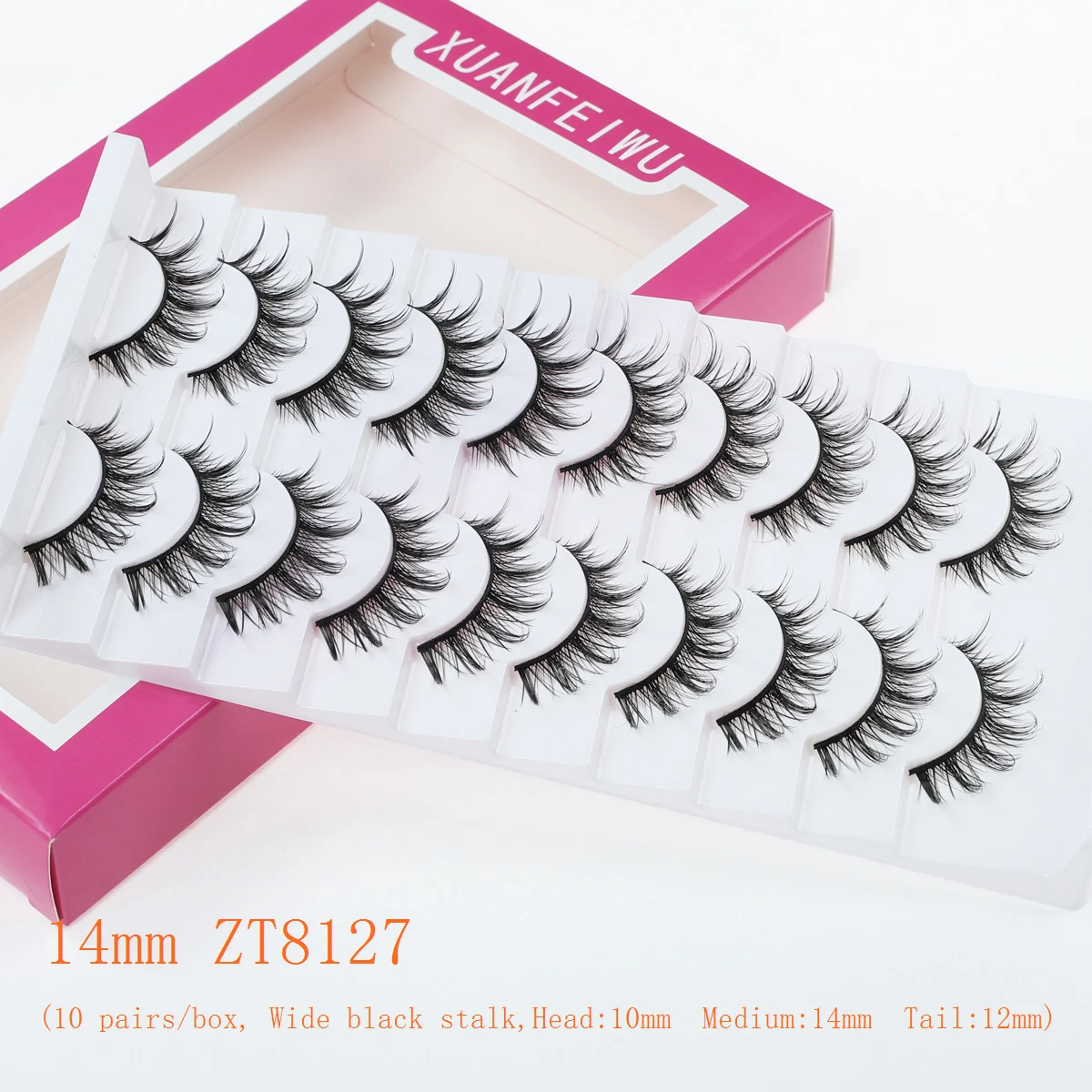 Xuanfeiwu フルストリップ ハードステム メイクアップ 稀薄な自然まつげ パーティー パフォーマンス リアルなカール 三次元のボリュームのある細長い斜めつけまつげ ライトメイク用