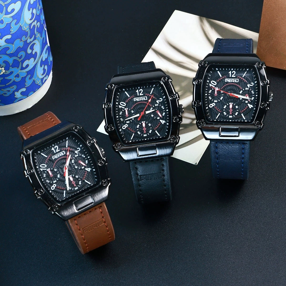 

New Fashion Luxury Man Tonneau Leather Watch Men Business Quartz Watches Students Sports Wrist Watches For Gifts Reloj Hombre