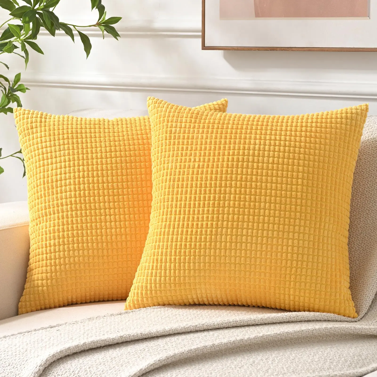 Western Farmhouse Corduroy Decorative Pillow Covers 45x45CM Yellow Throw Pillows for Industrial Home Sofa Cushion Bed Decor