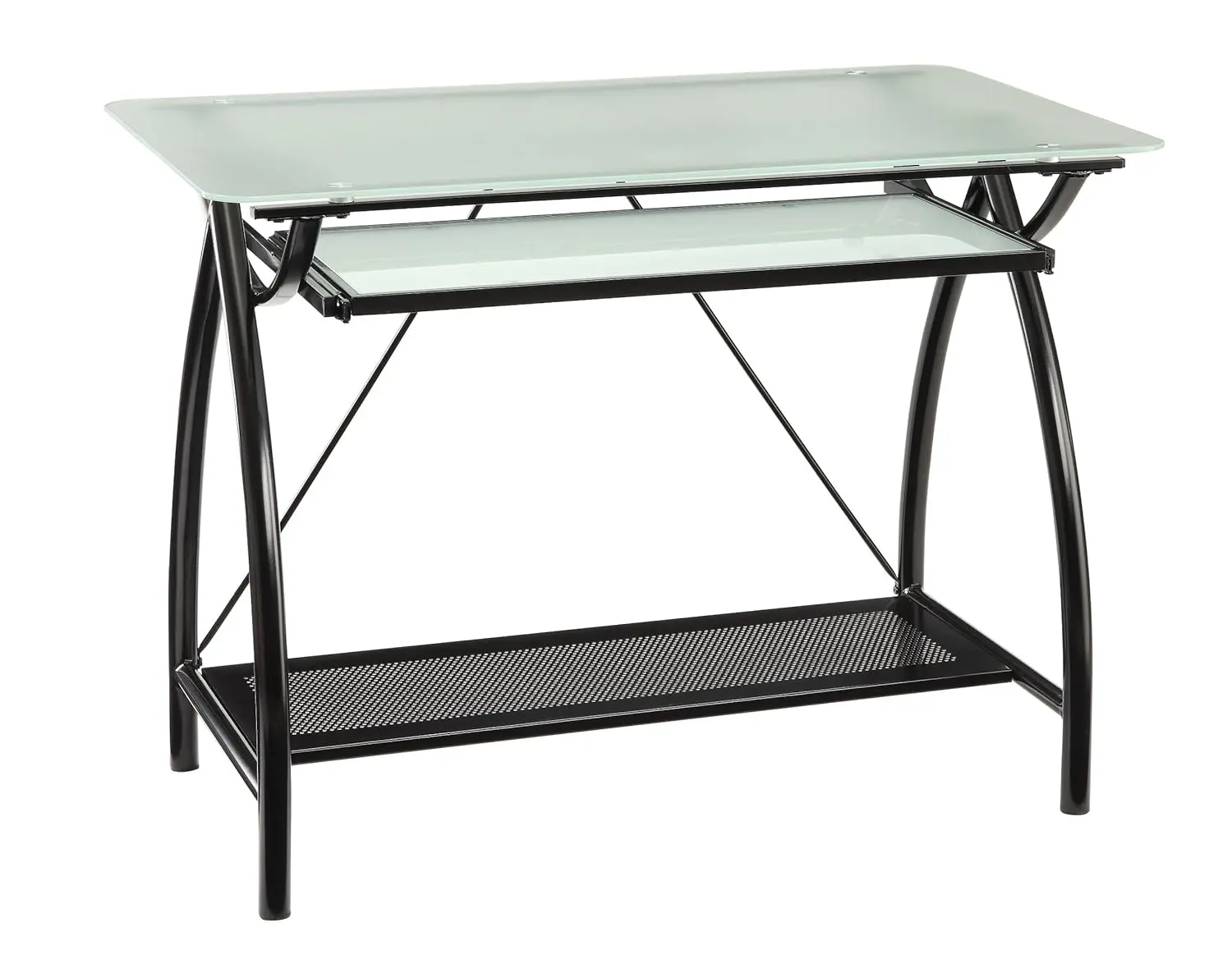 

Компьютерный стол с матовой столешницей из закаленного стекла, выдвижным лотком для клавиатуры, черный, на заказ