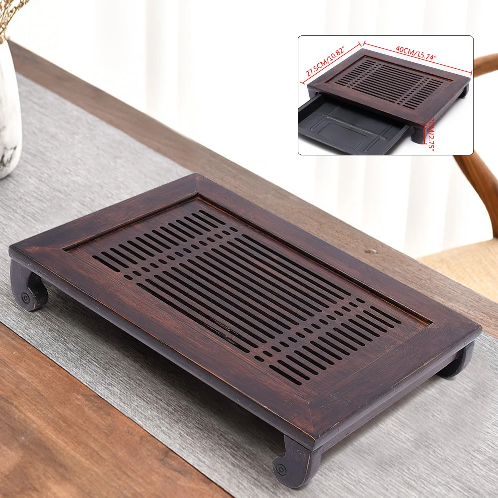 

Bamboo Wood Drawer Tea Tray-Drainage Water Storage Tea Board Kung Fu Tea Tray NEW