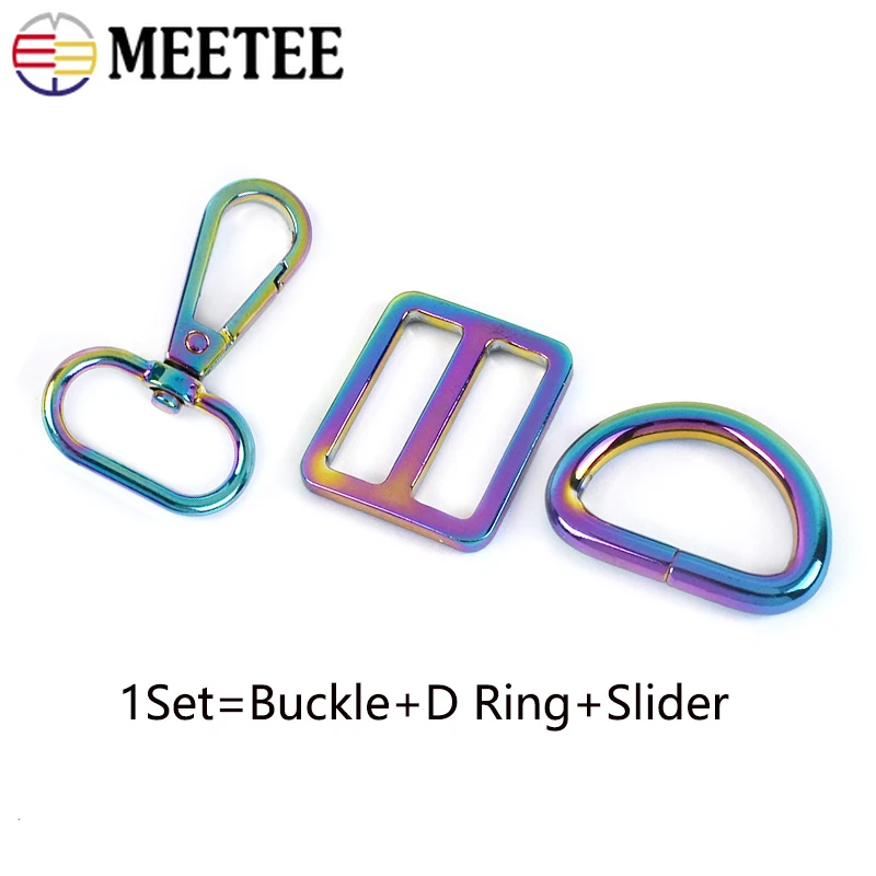 3Sets Metal Buckle+D Ring Clasps Bag Strap Pet Collar Buckle Webbing Belt Keychain Clip Hook Lobster Swivel Clasp DIY Accessorie