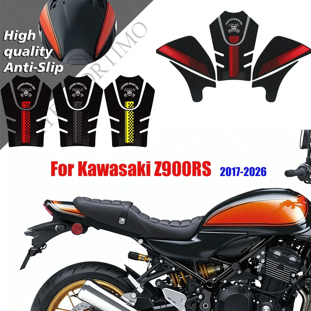 New Motorbike Waterproof Fuel Tank Protector Pad & Knee Grip Anti-slip Sticker Decals Set For Kawasaki Z900RS Cafe SE 2017-2026