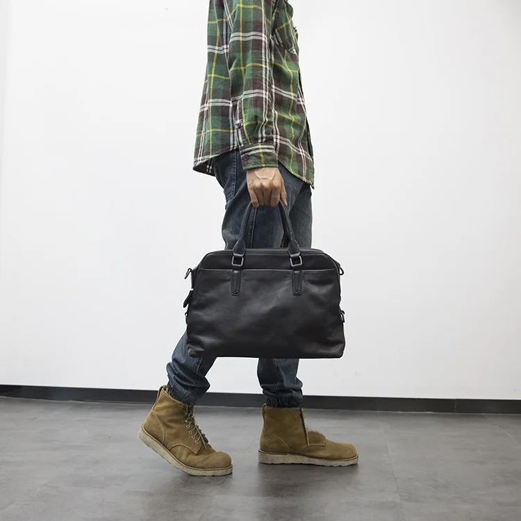 Genuine Leather Briease for Men Busin Handheld Tote Bag Horizontal Top Layer Cowhide Laptop Bag Motorcycle Sle Soft Ha...