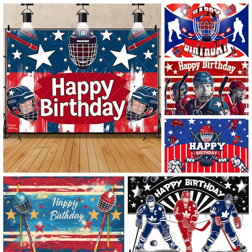 

Ice Hockey Celebration Contest Kids Boy Gifts Happy Birthday Party Banner Backdrop Custom Kid Room Photo Poster Decor Background