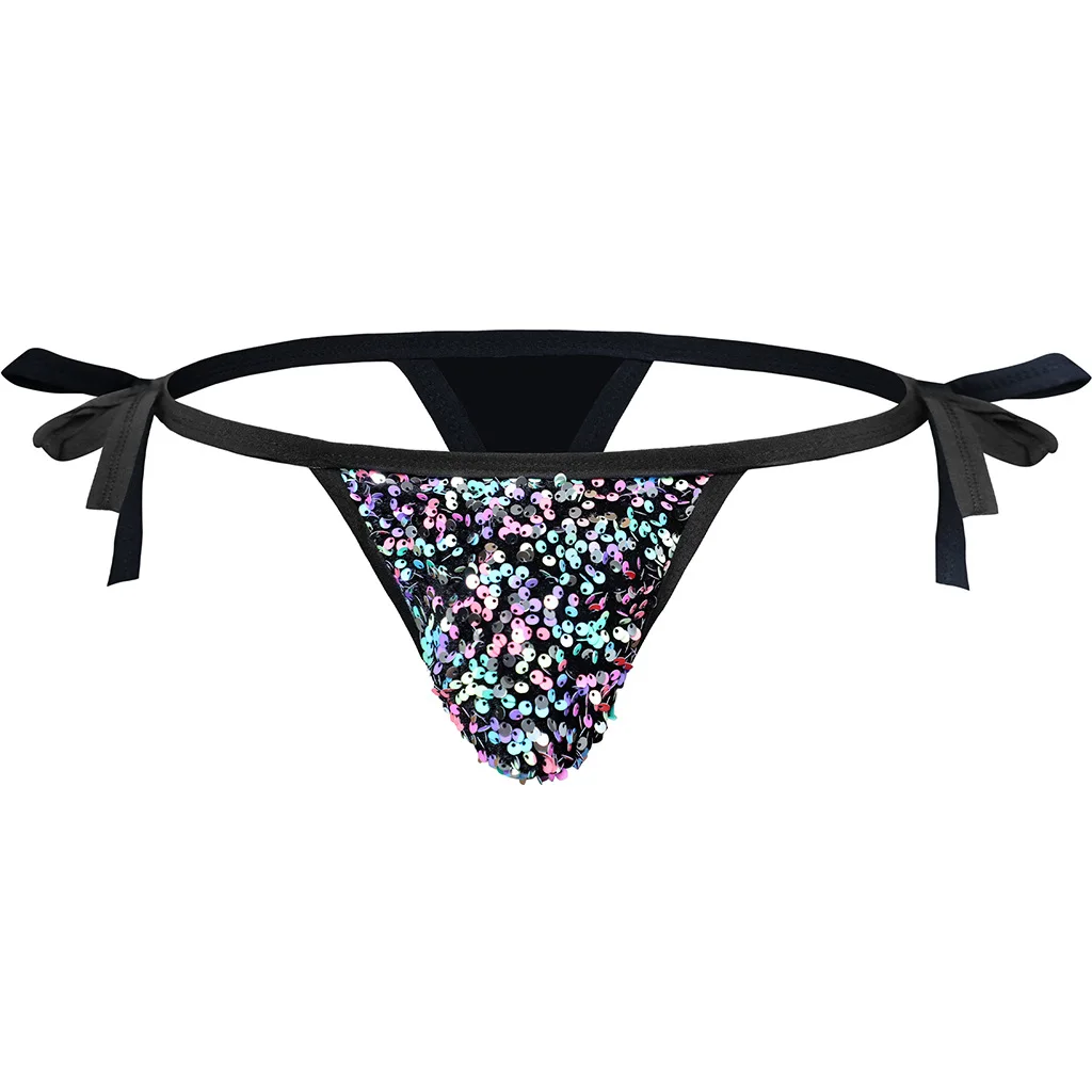 Men's Sexy Underwear  Flashy Beaded Rope Tie Thong ZJH1456