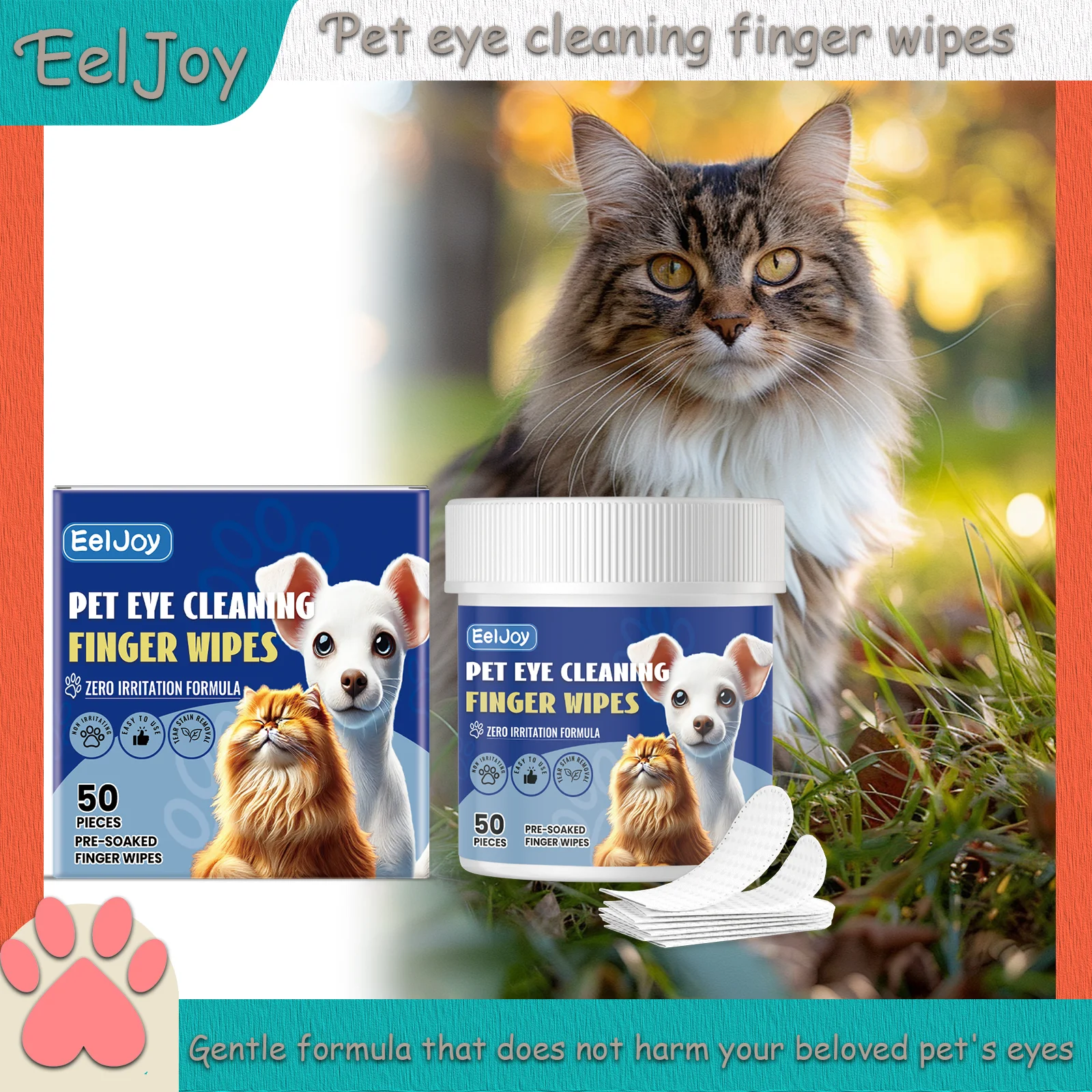 

EELJOY Pet Eye Cleaning Finger Wipes Effectively Remove Pet Tear Stains and Keep Dogs and Cats' Eyes Clean.keep Eyes Healthy