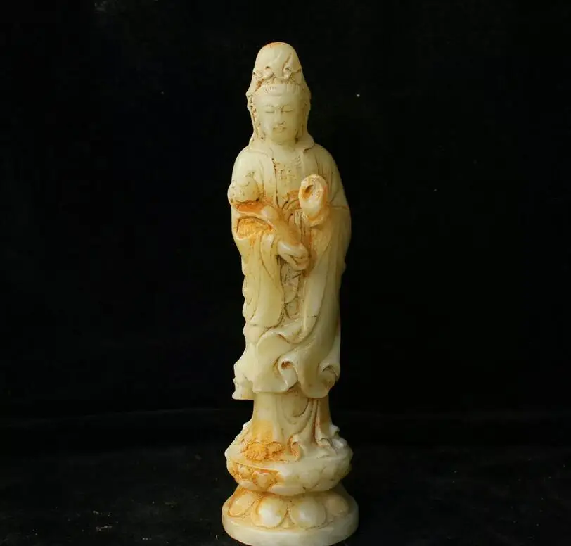 

18cm China Natural Old Jade hand carved Kwan-yin Buddha Statue Sculpture