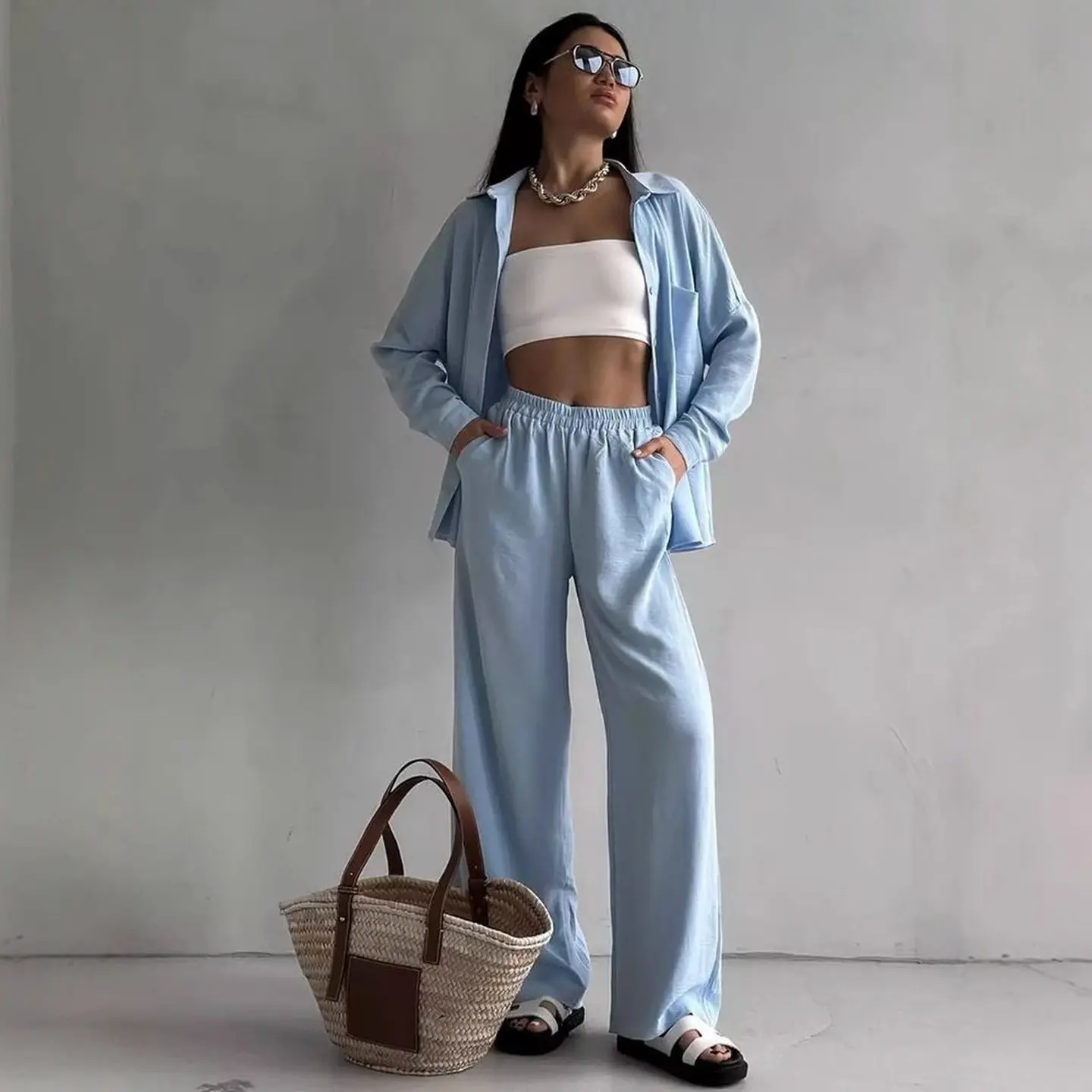 

Женский комплект: цветной кардиган и широкие брюки с карманами, весна 2026, зимний сезон, модная повседневная спортивная одежда