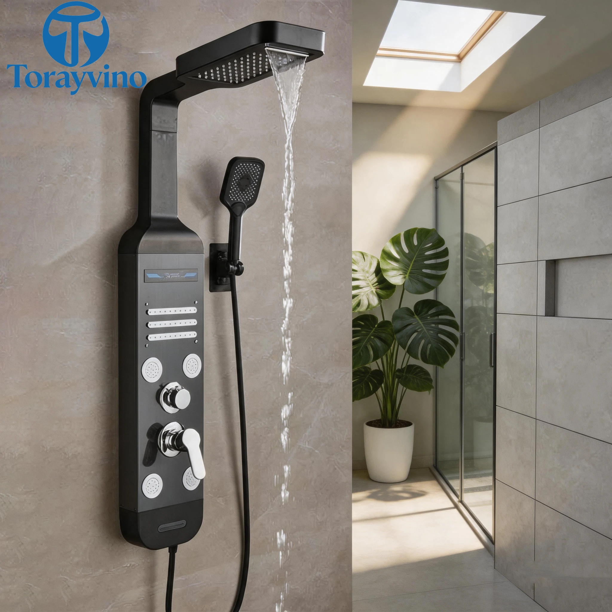 

Torayvino Shower Panel Luxury Outdoor Stainless Steel Column 5 Shower Modes Rain Massage Bathroom Shower System Set Faucet Mixer